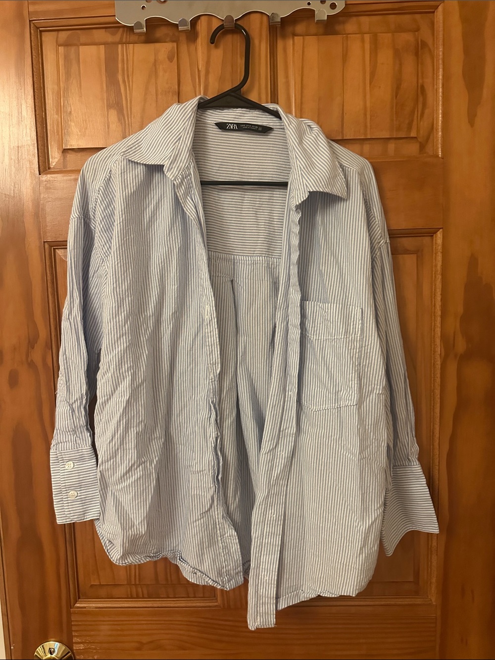 Zara Light Blue & White Striped Shirt Jacket